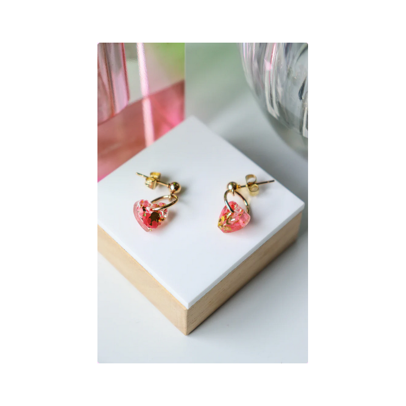 BOUCLES D'OREILLES LUCIE COEURS ROSE OR - CG HOME
