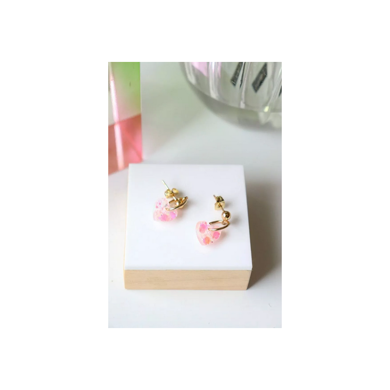 BOUCLES D'OREILLES COEURS LUCIE ROSE HOLO - CG HOME