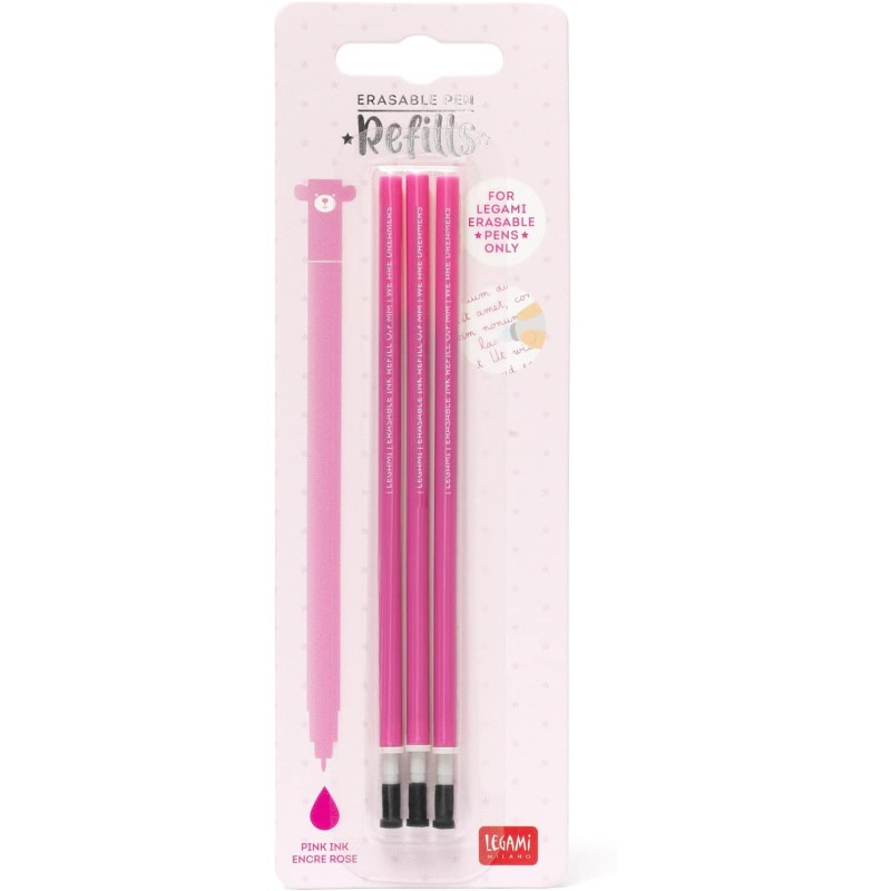 3 RECHARGES STYLO ENCRE GEL EFFACABLE ROSE - LEGAMI