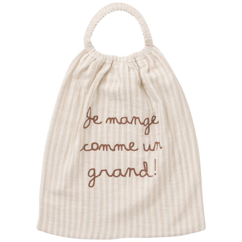 SERVIETTE ELASTIQUEE RAYEE GALET "JE MANGE COMME UN GRAND"- BB AND CO