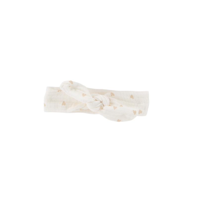 BANDEAU EN GAZE DE COTON BLANC COEURS BEIGES POUR POUPEE - ATELIER WAGRAM