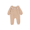 COMBINAISON EN GAZE DE COTON DAMIER CARAMEL ET ECRU AVEC COL POUR POUPEE - ATELIER WAGRAM