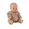 COMBINAISON EN GAZE DE COTON DAMIER CARAMEL ET ECRU AVEC COL POUR POUPEE - ATELIER WAGRAM