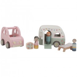 VOITURE ET SA CARAVANE ET SES ACCESSOIRES EN BOIS - LITTLE DUTCH