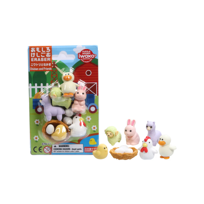 SET DE GOMMES PUZZLE POULE ET SES AMIS IWAKO - TROUSSELIER