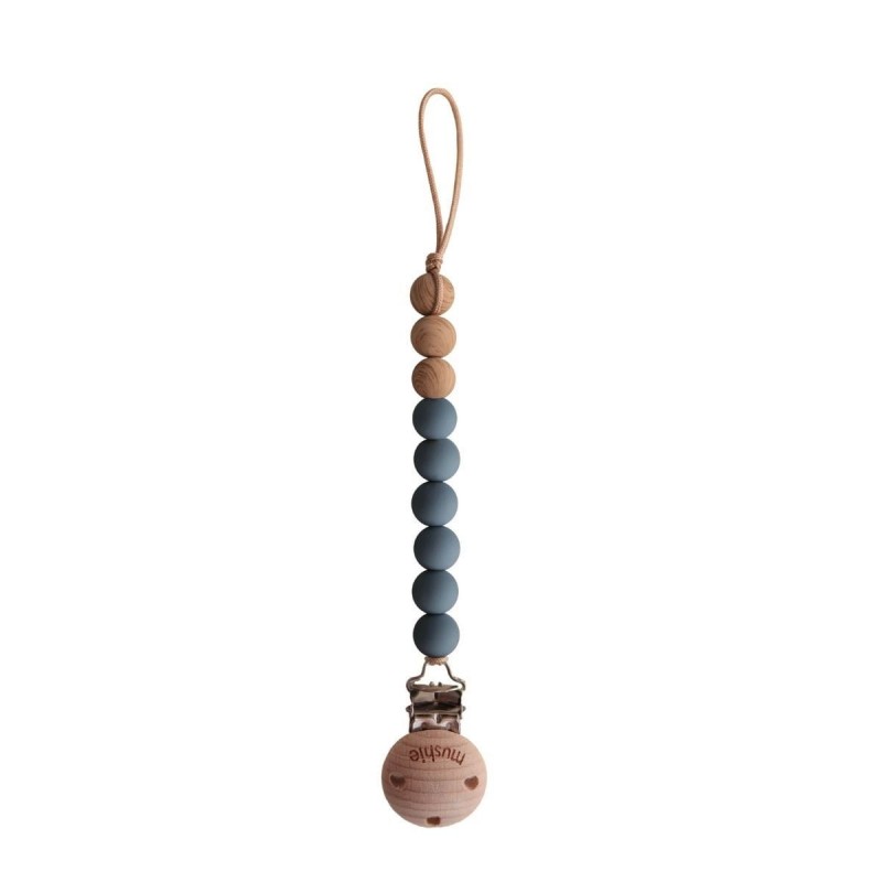 ATTACHE TETINE PERLES BOIS ET SILICONE "IRON" - MUSHIE