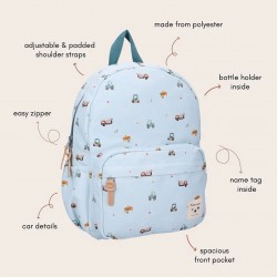 SAC A DOS BLEU ET VÉHICULES - KIDZROOM
