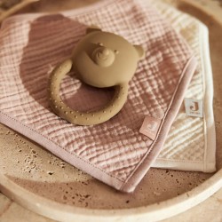 SET DE 2 BAVOIRS BANDANA GAZE DE COTON WILD ROSE & OATMEAL - JOLLEIN