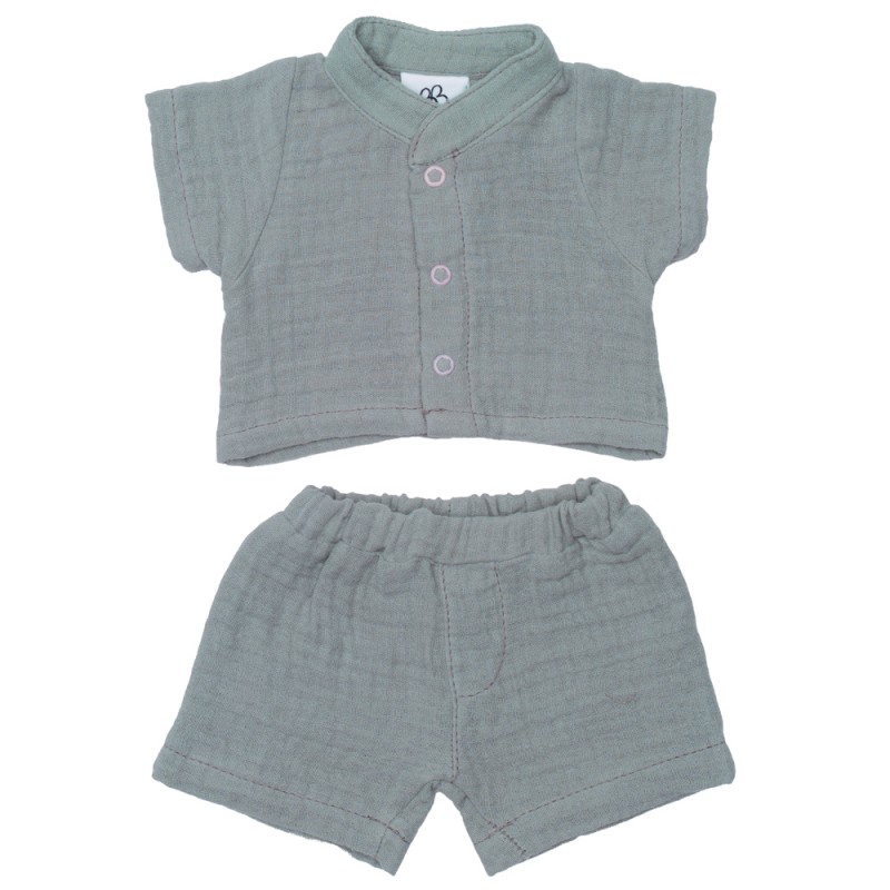 ENSEMBLE 2 PIECES POUR POUPÉE EN GAZE DE COTON VERT DE GRIS - BB AND CO