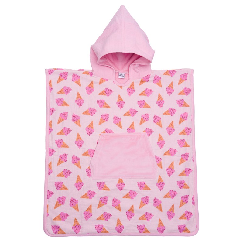 PONCHO DE BAIN EN BAMBOU ET GAZE DE COTON "CORNETS DE GLACE" 3/5 ANS - BB AND CO