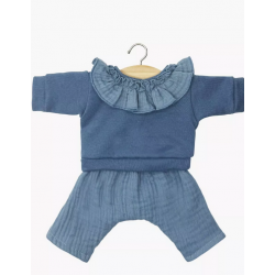 ENSEMBLE MARION AVEC TOP A COLLERETTE ET PANTALON BLEU JEAN - MINIKANE