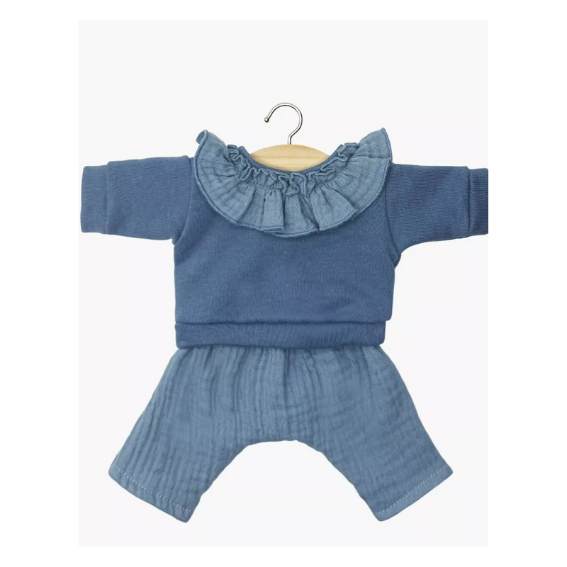 ENSEMBLE MARION AVEC TOP A COLLERETTE ET PANTALON BLEU JEAN - MINIKANE