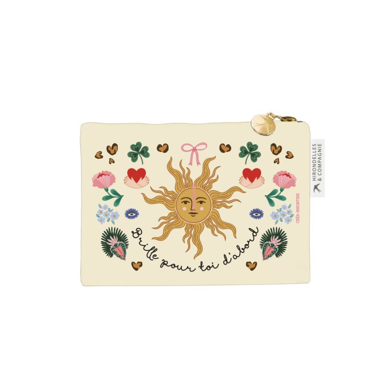 PORTE MONNAIE EN COTON BEIGE "LE SOLEIL" - HIRONDELLES ET COMPAGNIE
