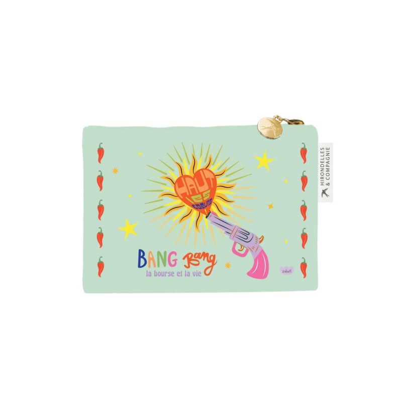 PORTE MONNAIE EN COTON VERT - FAR WEST "BANG BANG" - HIRONDELLES ET COMPAGNIE