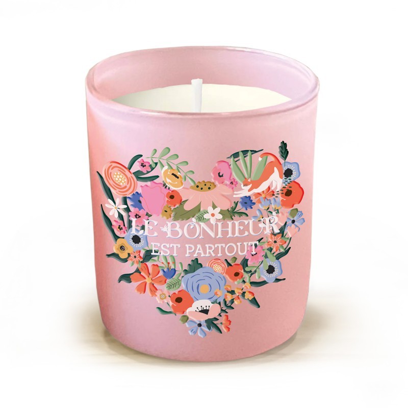 BOUGIE ROSE PARFUMÉE"LE BONHEUR EST PARTOUT" - HIRONDELLES ET COMPAGNIE