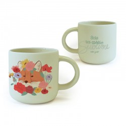 MUG CERAMIQUE ROND VERT RENARD FLEURS " NATURE VIVANTE SUBLIME" - HIRONDELLES ET COMPAGNIE