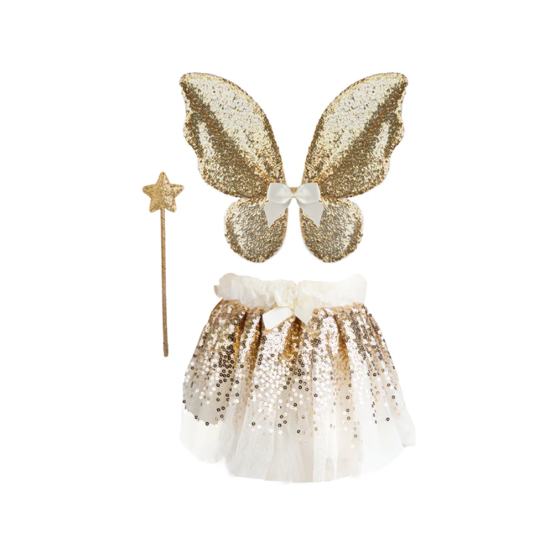 SET JUPE ET AILES SEQUINS DORES 4/6 ANS - GREAT PRETENDERS