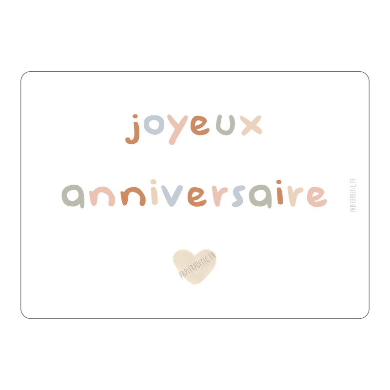 CARTE POSTALE "JOYEUX ANNIVERSAIRE PASTEL" - PAPIER POETIC