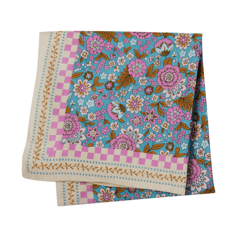 FOULARD FLEURS INDIENNES AMAIA TURQUOISE - BONHEUR DU JOUR