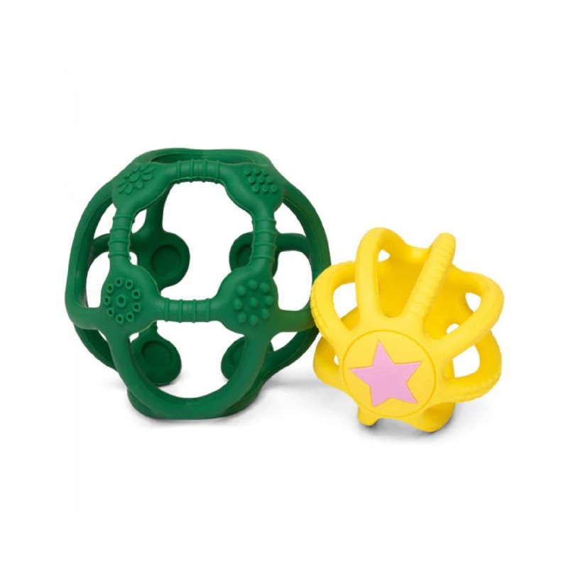 2 BALLES SENSORIELLES SILICONE VERT ET JAUNE - LITTLE L