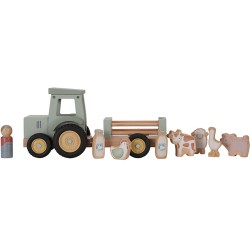 TRACTEUR AVEC SA REMORQUE ET FIGURINES E  BOIS - LITTLE DUTCH
