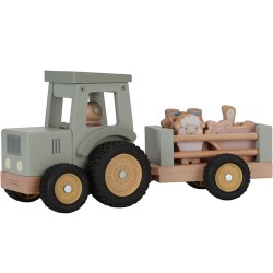 TRACTEUR AVEC SA REMORQUE ET FIGURINES E  BOIS - LITTLE DUTCH