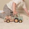 TRACTEUR AVEC SA REMORQUE ET FIGURINES E  BOIS - LITTLE DUTCH